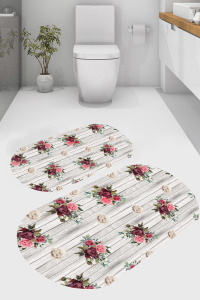 Çiçek Bahçesi Desenli 2'li Banyo Paspası (50x60 cm - 60x100 cm) - 5
