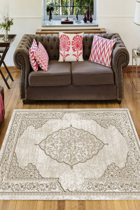 Çiçek Çerçeve Motif Desenli Dijital Baskılı Halı Örtüsü HRC1476 - 1