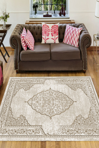 Çiçek Çerçeve Motif Desenli Dijital Baskılı Halı - 1