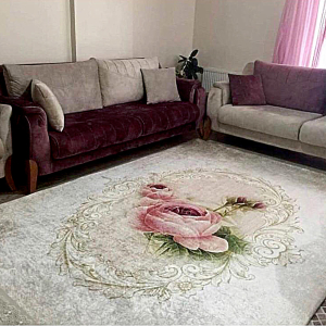 Çiçek Desenli Dekoratif Dijital Baskılı Halı - 1