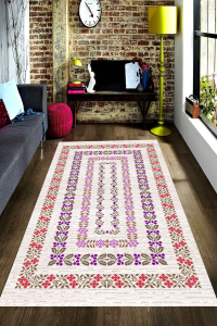 Çiçek Motif Eskitme Desenli Dijital Baskılı Halı - 1