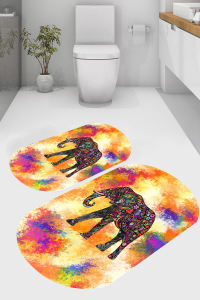 Çiçekli Fil Desenli 2'li Banyo Paspası (50x60 cm - 60x100 cm) - 4
