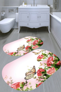 Çiçekli Ve Kelebek Desenli 2'li Banyo Paspası (50x60 cm - 60x100 cm) - 5