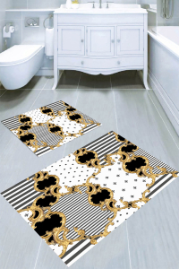 Çizgiler ve Noktalar Çerçeve Desenli 2&prime;li Banyo Paspası (50x60 cm - 60x100 cm) - 4