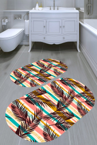 Çizgili Palmiye 2'li Banyo Paspası (50x60 cm - 60x100 cm) - 4