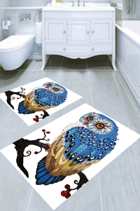 Dalda Renkli Baykuş Desenli 2li Banyo Paspası (50x60 cm - 60x100 cm) - Thumbnail