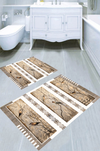 Daldaki Kuşlar Desenli 2li Banyo Paspası (50x60 cm - 60x100 cm) - 1
