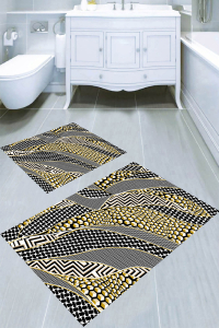 Dalgalı Geometrik Şekilli 2li Banyo Paspası (50x60 cm - 60x100 cm) - 3