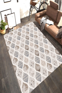 Damla Motif Çiçek Desenli Dijital Baskılı Halı - 1