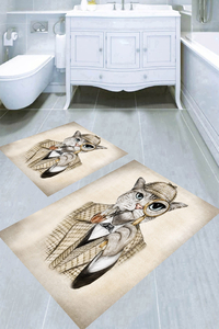 Dedektif Kedi Desenli 2li Banyo Paspası (50x60 cm - 60x100 cm) - 3