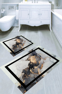 Dekoratif Çerçeve Desenli Granit Mermer 2′li Banyo Paspası (50x60 cm - 60x100 cm) - Thumbnail