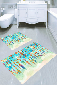 Deniz Nesneleri Süslemeli 2li Banyo Paspası (50x60 cm - 60x100 cm) - 1