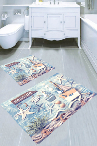Deniz Süslemeleri Desenli 2li Banyo Paspası (50x60 cm - 60x100 cm) - 1
