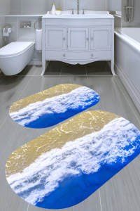 Deniz Ve Sahil Desenli 2'li Banyo Paspası (50x60 cm - 60x100 cm)