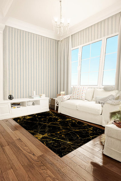 Dijital Baskılı Altın Çatlak Desenli Makinada Yıkanabilir Salon ve Yolluk Halısı - resmiro