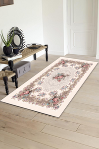 Dijital Baskılı Çiçek Desenli Makinada Yıkanabilir Salon ve Yolluk Halısı - 1