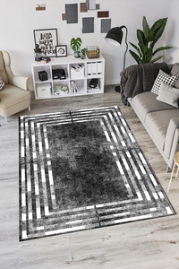 Dijital Baskılı Geometrik Desenli Makinada Yıkanabilir Salon ve Yolluk Halısı - 1
