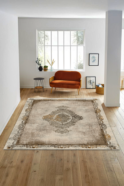 Dijital Baskılı Osmanlı Eskitme Desenli Makinada Yıkanabilir Salon ve Yolluk Halısı - resmiro