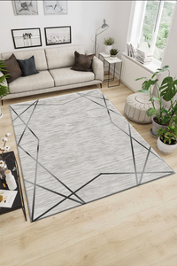 Dijital Baskılı Şerit Desenli Makinada Yıkanabilir Salon ve Yolluk Halısı - 1