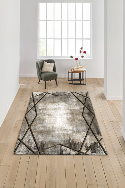 Dijital Baskılı Şerit Desenli Makinada Yıkanabilir Salon ve Yolluk Halısı - resmiro