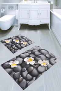 Doğal Taş ve Orkide Desenli 2li Banyo Paspası (50x60 cm - 60x100 cm) - Thumbnail