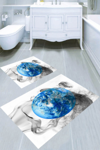 Dünya Desenli 2li Banyo Paspası (50x60 cm - 60x100 cm) - Thumbnail