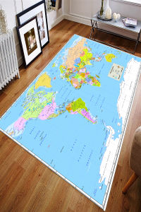 Dünya Haritası Tasarımlı Dijital Baskılı Halı - Thumbnail
