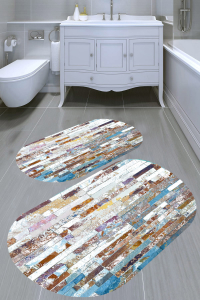 Duvar Kagıdı Desenli 2'li Banyo Paspası (50x60 cm - 60x100 cm) - 4