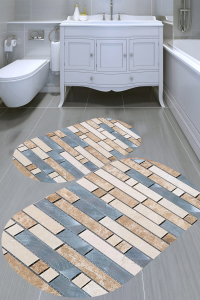 Duvar Tasarımlı 2'li Banyo Paspası (50x60 cm - 60x100 cm) - 1