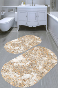 Duvar Tugla Desenli 2'li Banyo Paspası (50x60 cm - 60x100 cm) - 4