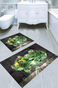 Duvardaki Doğa Manzarası Desenli 2li Banyo Paspası (50x60 cm - 60x100 cm) - 4