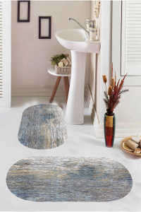 Düz Eskitme Desenli 2'li Banyo Paspası (50x60 cm - 60x100 cm) - 1
