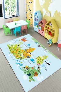 Eğitici Harita Desenli Dijital Baskılı Halı - 1