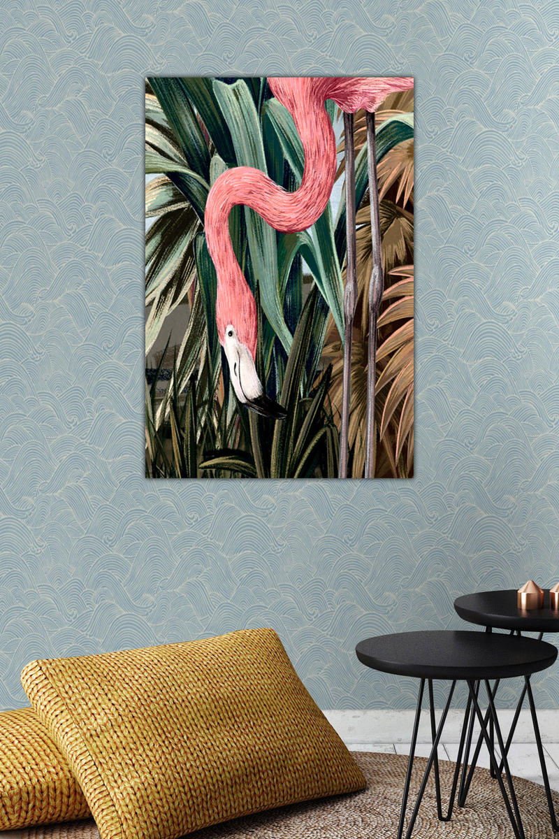 Egzotik Flamingo Desenli Dijital Baskılı Kanvas Tablo