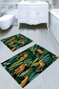 Egzotik Leopar Desenli 2&prime;li Banyo Paspası (50x60 cm - 60x100 cm) - 1