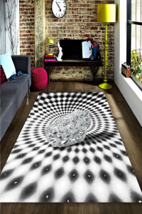 Elmas Detaylı 3D Kareler Dijital Baskılı Halı - 1