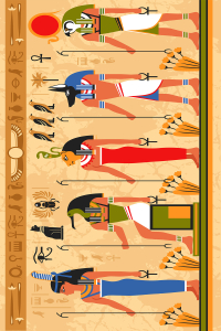 Eski Mısır Sanatı Desenli Dijital Baskılı Halı - Thumbnail