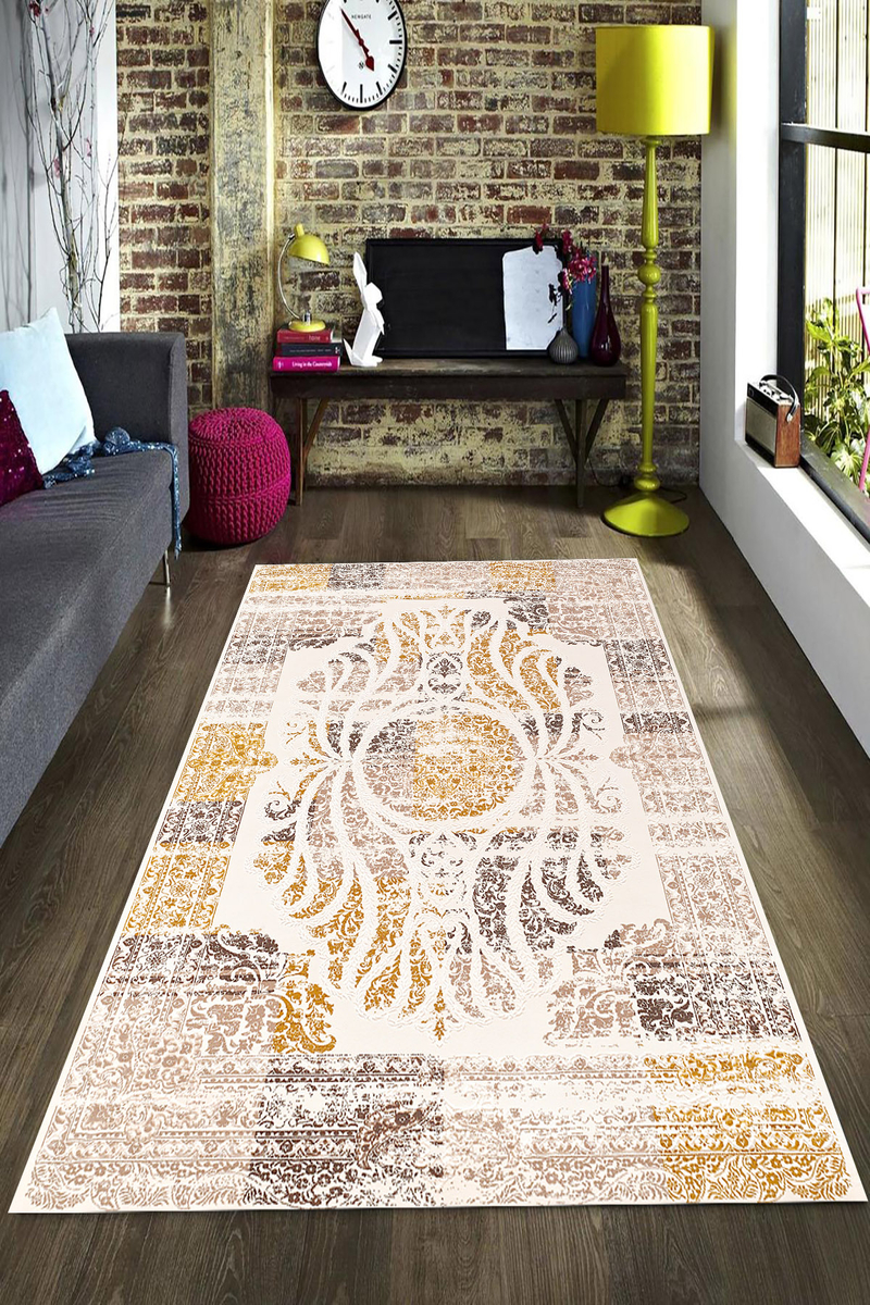 Eskitme Baskı Desenli Dijital Baskılı Halı