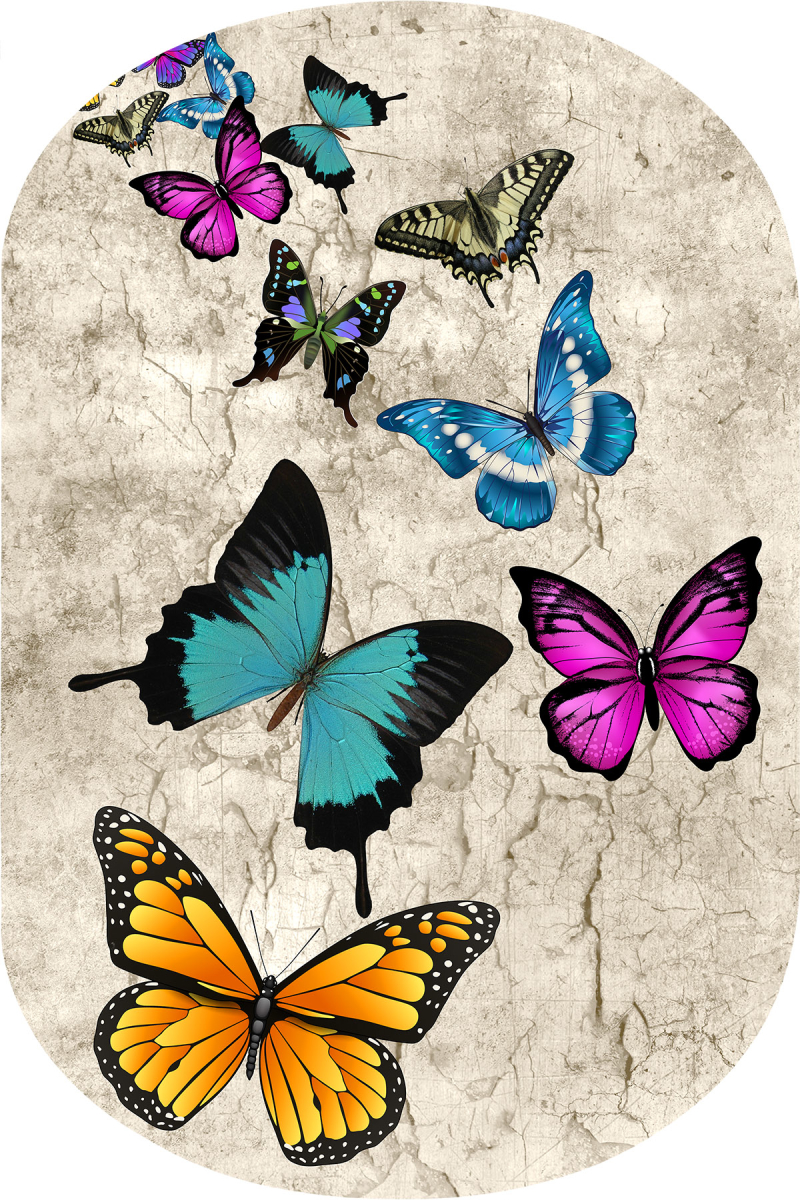 Eskitme Kelebek Desenli 2'li Banyo Paspası (50x60 cm - 60x100 cm)