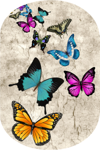 Eskitme Kelebek Desenli 2'li Banyo Paspası (50x60 cm - 60x100 cm) - Thumbnail