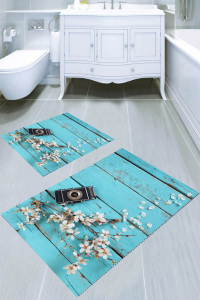 Eskitme Zemin Desenli 2li Banyo Paspası (50x60 cm - 60x100 cm) - 3