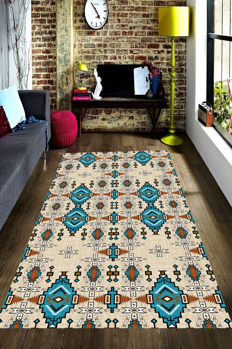 Etching Kilim Desenli Dijital Baskılı Halı