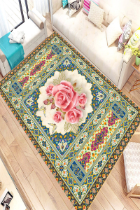 Etnik Desen Çiçek Detaylı Dijital Baskılı Halı - 1