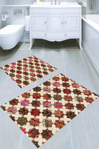 Etnik Geometrik Desenli 2'li Banyo Paspası (50x60 cm - 60x100 cm) - 1