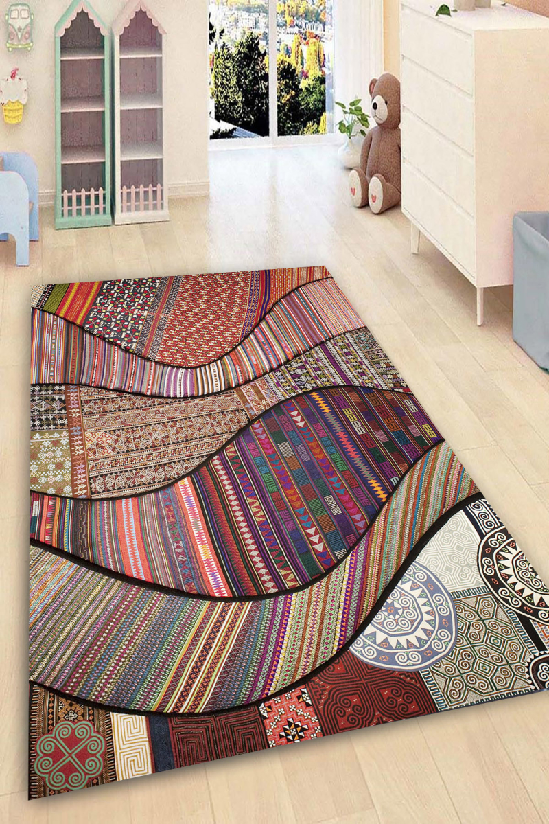 Etnik Geometrik Soft Renkler Dijital Baskılı Halı