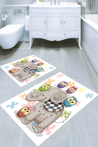 Fil ve Baykuş Arkadaşlığı Desenli 2li Banyo Paspası (50x60 cm - 60x100 cm) - 4