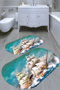 Fırtına Tasarımlı 2'li Banyo Paspası (50x60 cm - 60x100 cm) - 1