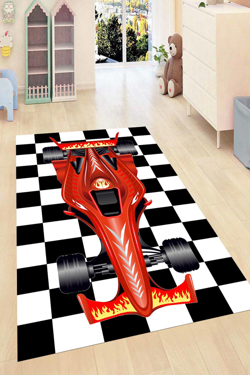 Formula Bir Araba Desenli Dijital Baskılı Halı Örtüsü HRC1457