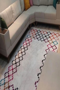 Geometrik Çerçeve Desenli Dijital Baskılı Halı - 1