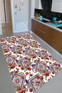 Geometrik Çiçek Desenli Dijital Baskılı Halı - 1